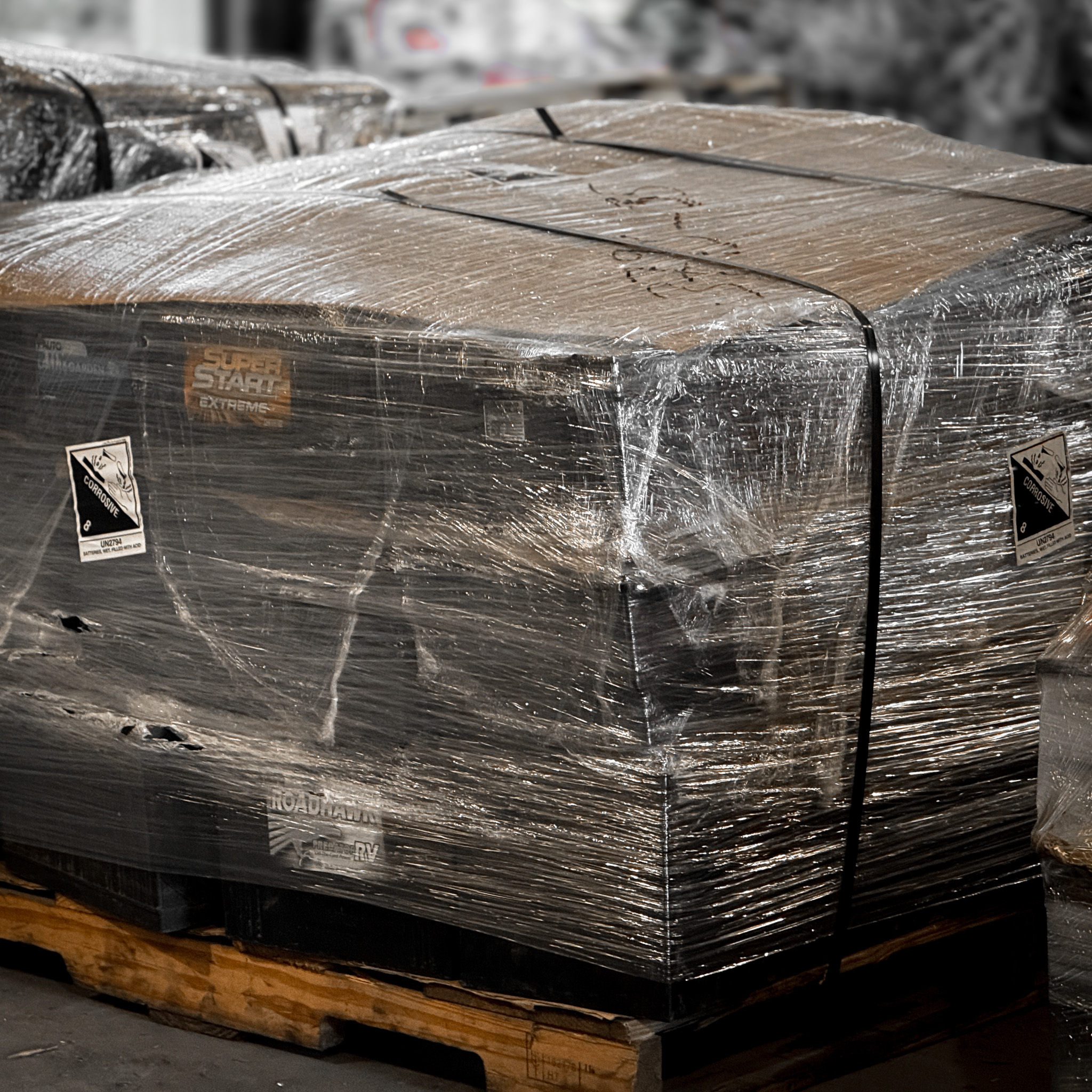 Automotive batteries on a pallet