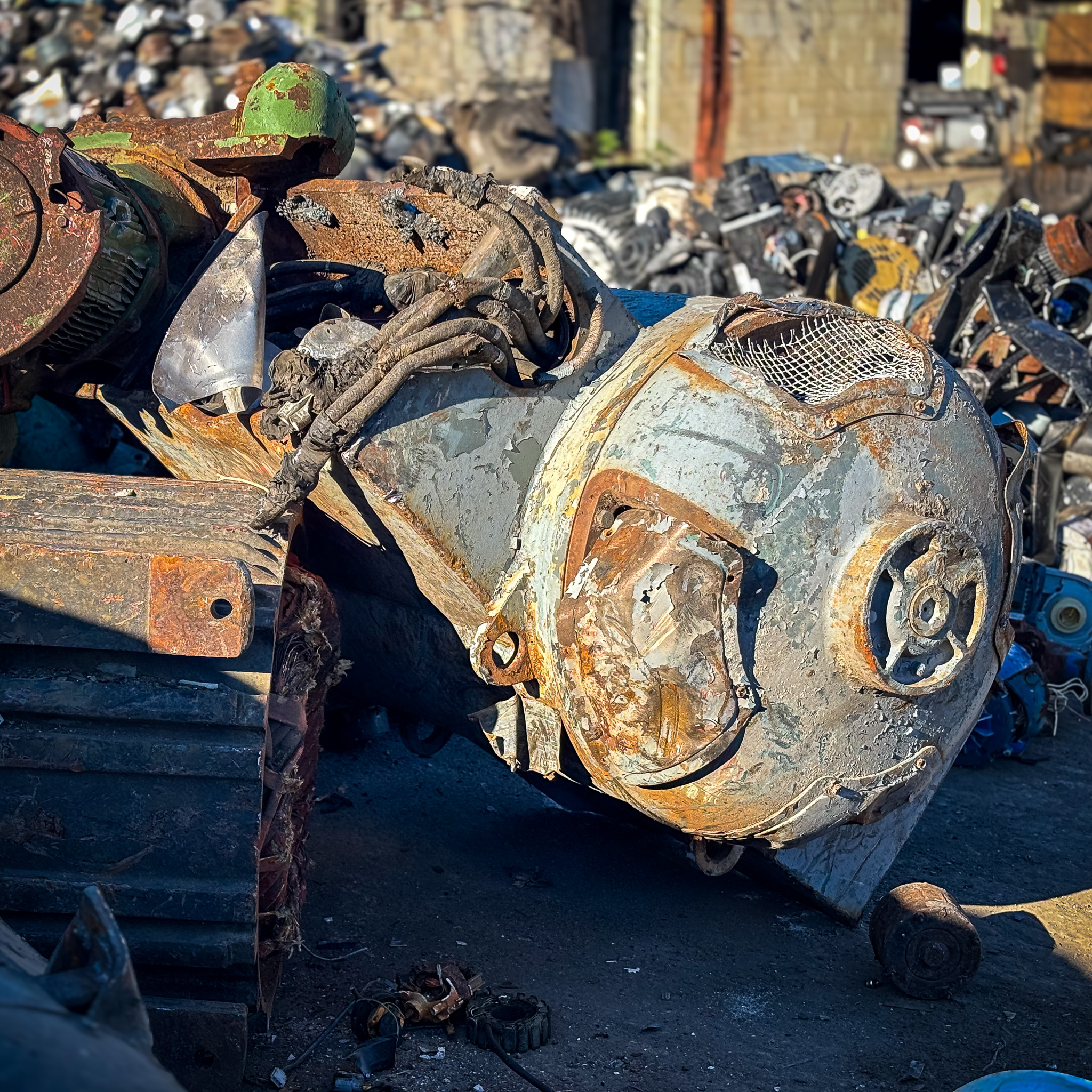 Close-up of electric motor showing copper windings inside