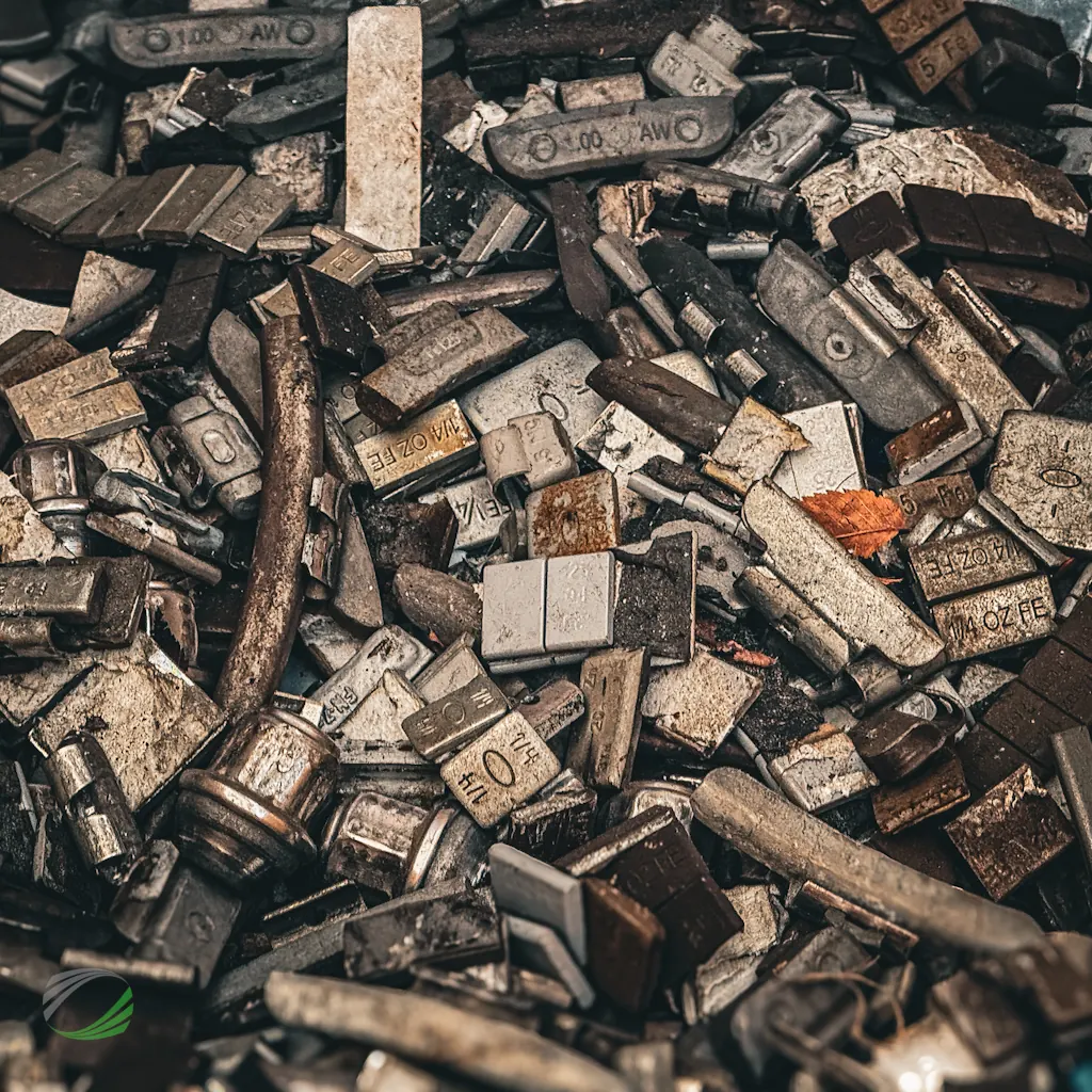 Lead wheel weights in a bin