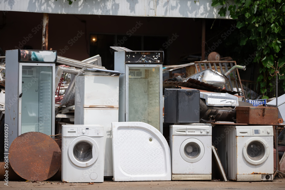 Metal furniture and grills staged for scrap at Jacksonville Metal Recycling
